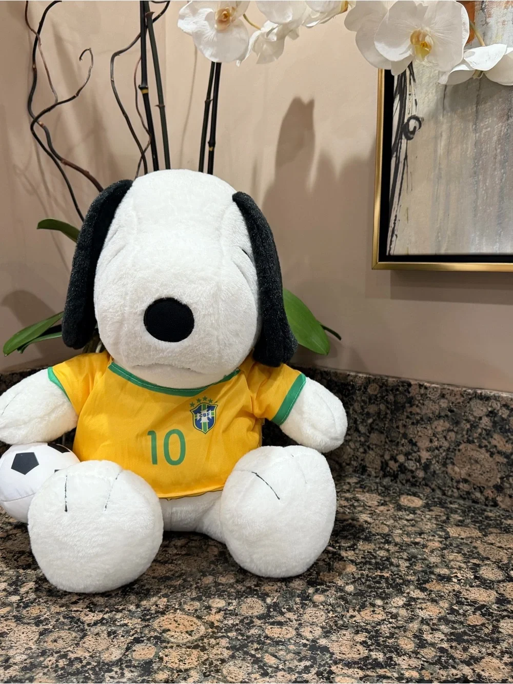Snoopy Plush Toy in Yellow Soccer Jersey - Home Accents 18”